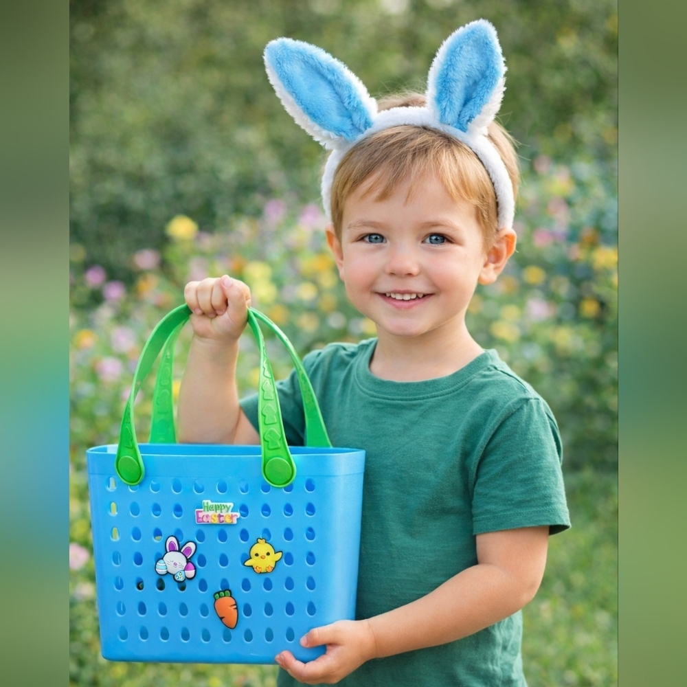 Kids Easter Basket With CHARMS & Bunny Ears Perfect Egg Hunt Set 🐰